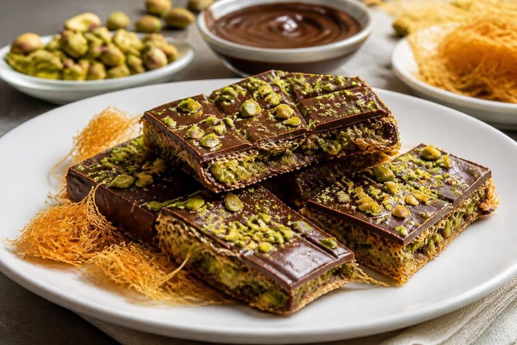 découvrez une recette facile et délicieuse du chocolat de dubaï à la pistache et kadaïf, alliant saveurs orientales et gourmandise pour un dessert unique.