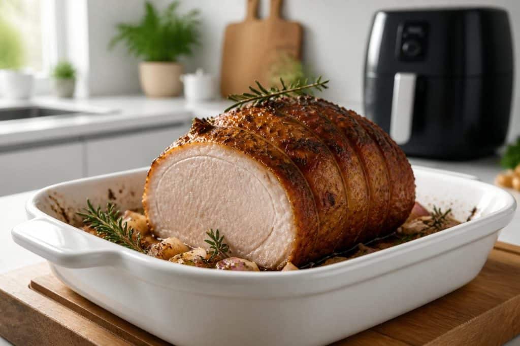 découvrez notre recette facile et rapide de rôti de porc cuit à l'air fryer pour un plat savoureux et tendre en un rien de temps.